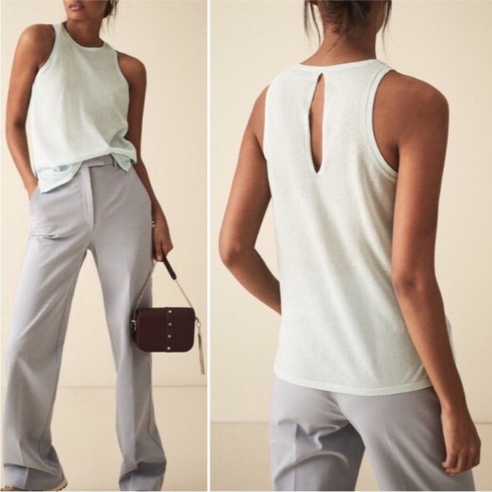 NWT REISS Maude Aqua Semi Sheer Keyhole Back Tank S